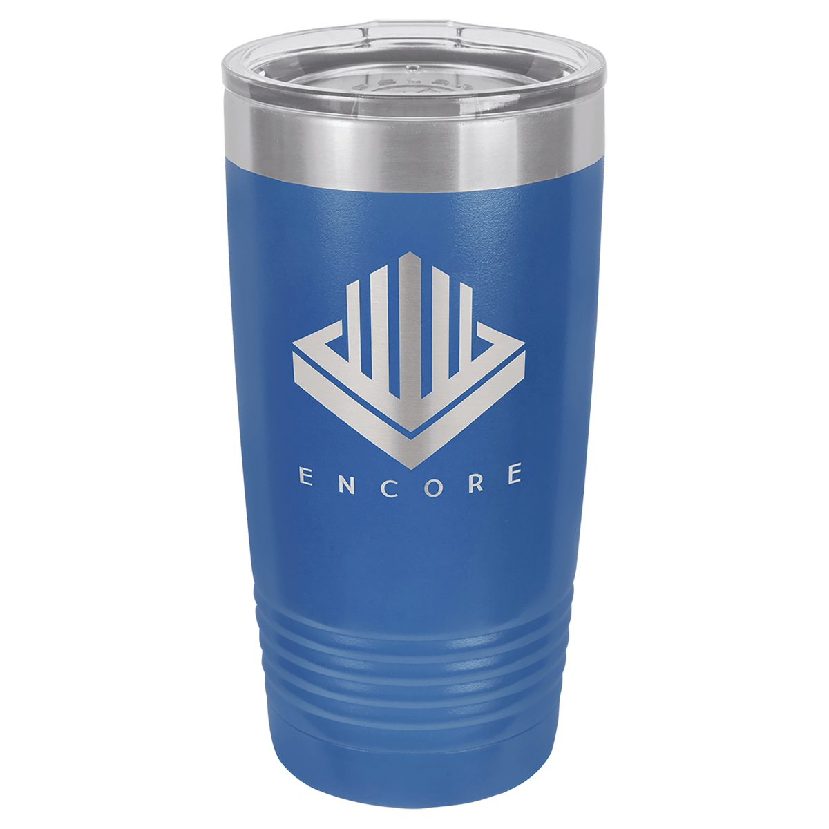 Blue 20 oz stainless steel ringneck tumbler with logo lid