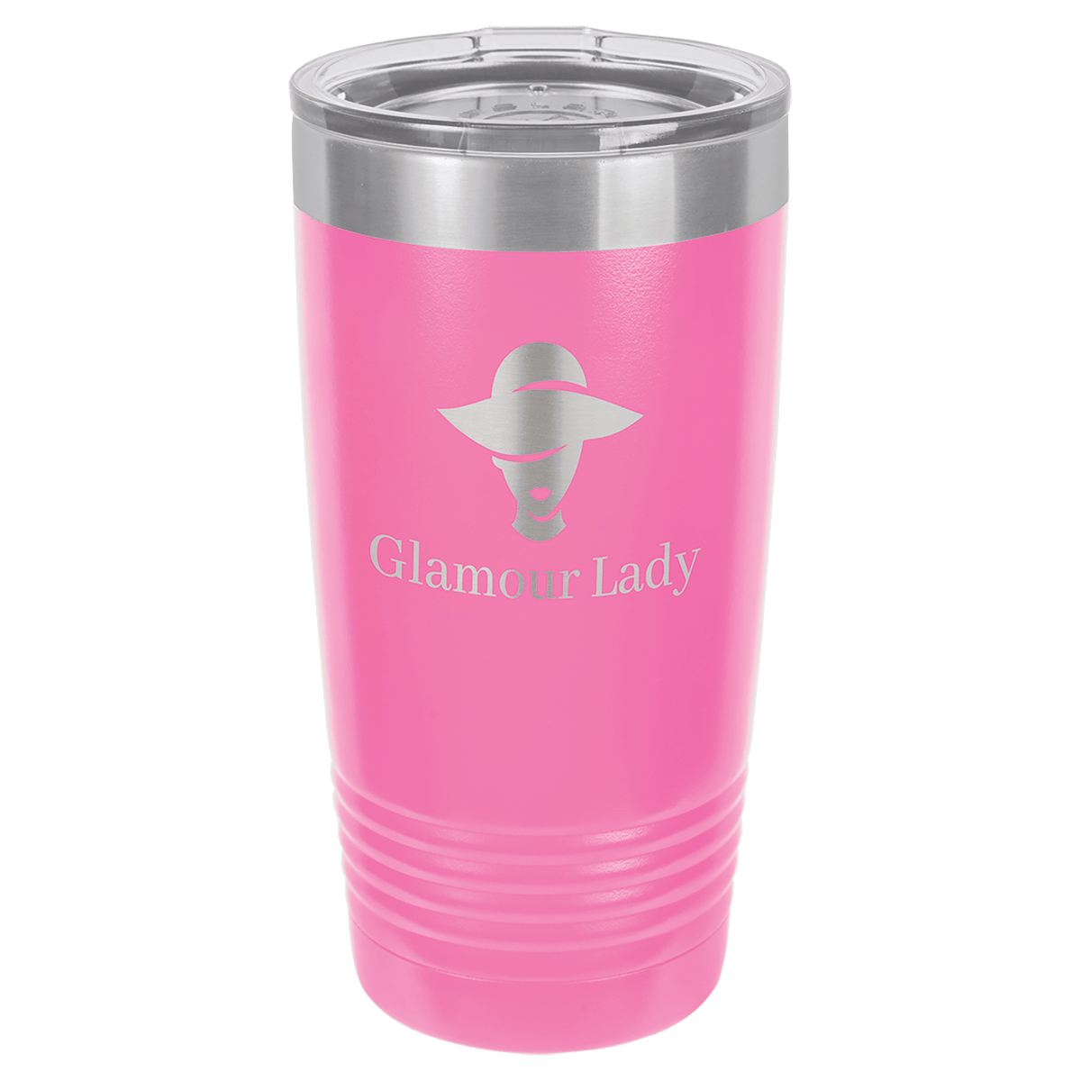 Pink 20 oz stainless steel ringneck tumbler with logo lid