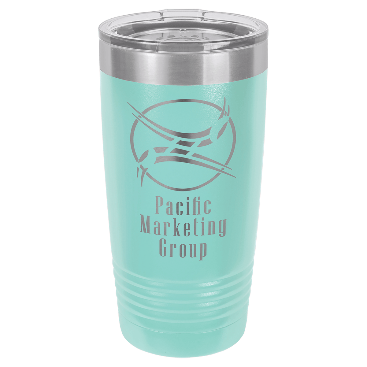 Teal 20 oz stainless steel ringneck tumbler with logo lid