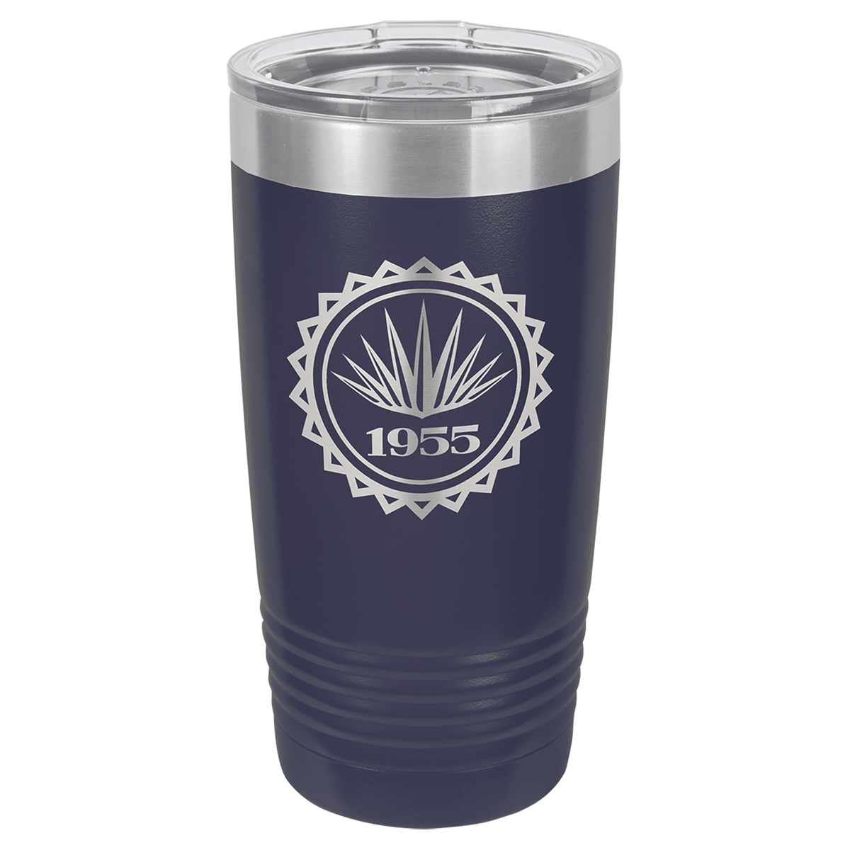 Navy Blue 20 oz stainless steel ringneck tumbler with logo lid