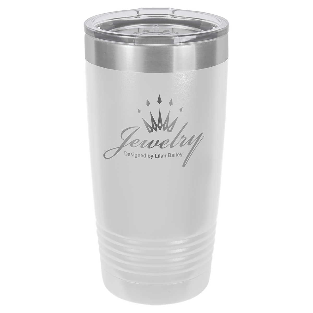 White 20 oz stainless steel ringneck tumbler with logo lid