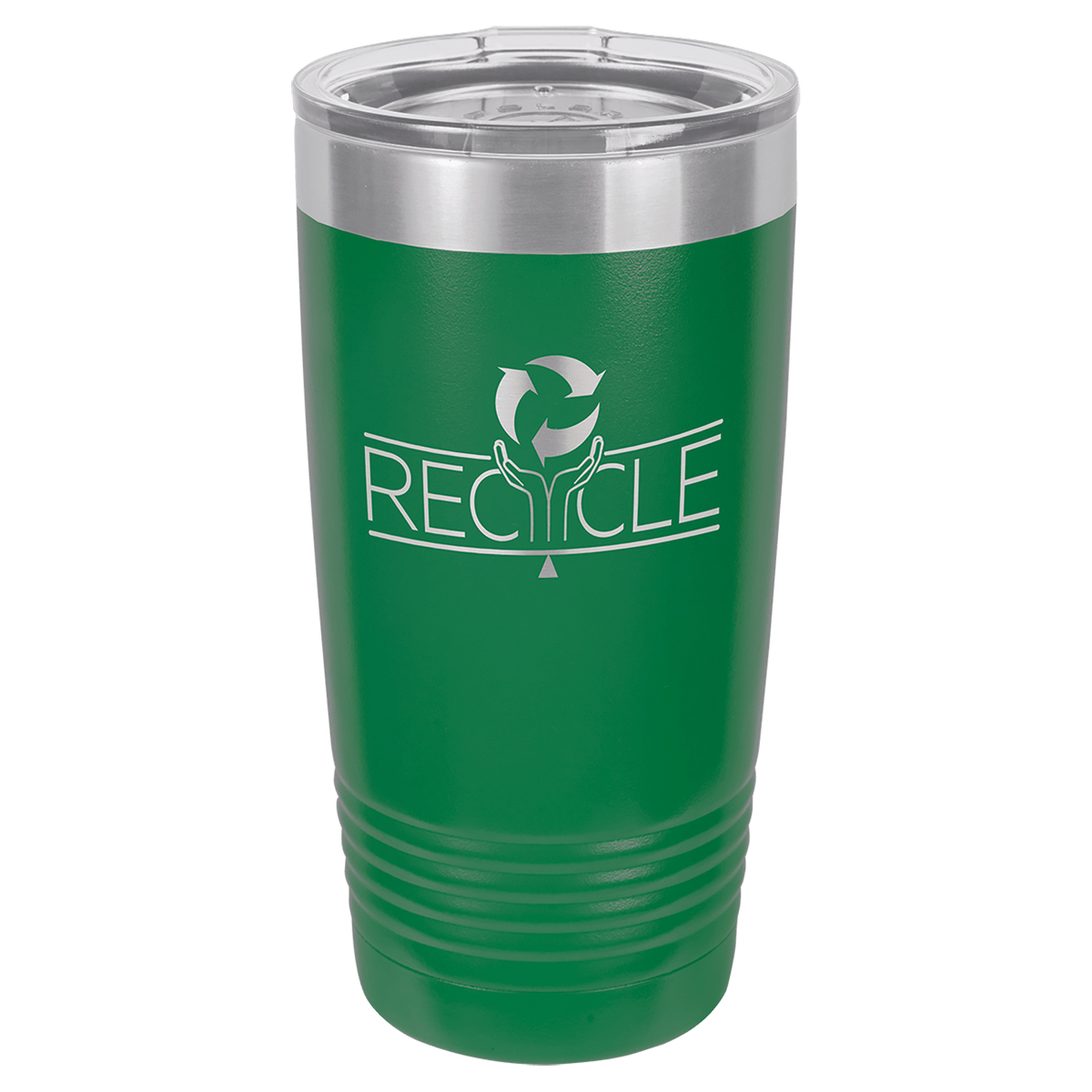 Green 20 oz stainless steel ringneck tumbler with logo lid