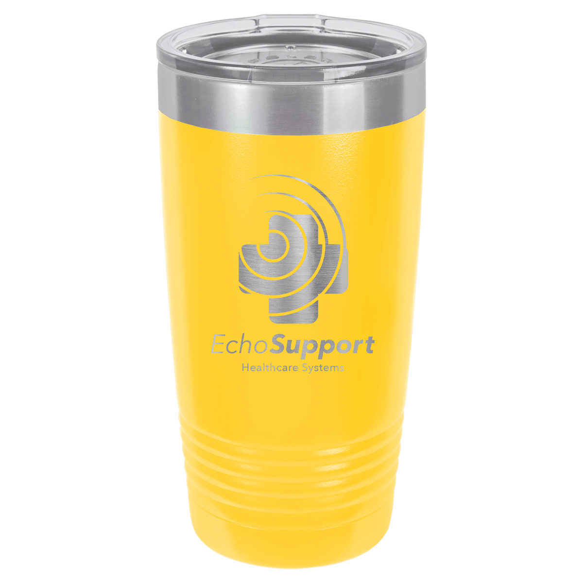 Yellow 20 oz stainless steel ringneck tumbler with logo lid
