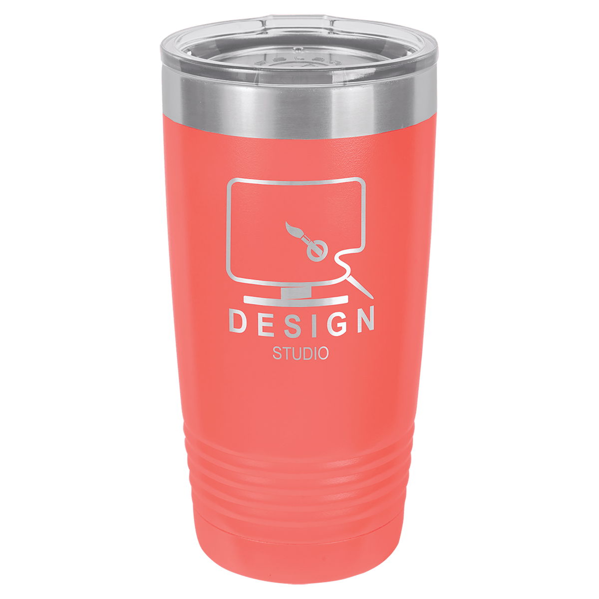 Coral 20 oz stainless steel ringneck tumbler with logo lid