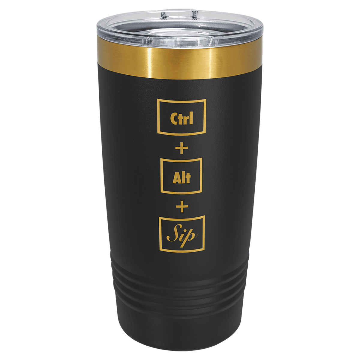 Personalized 20 oz bright gold tumbler in black