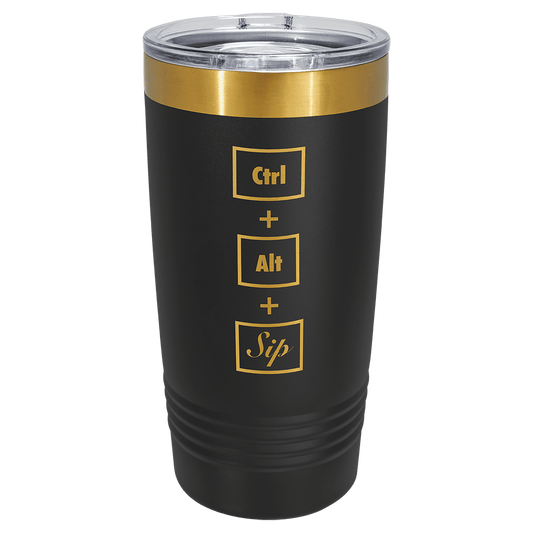 Personalized 20 oz bright gold tumbler in black