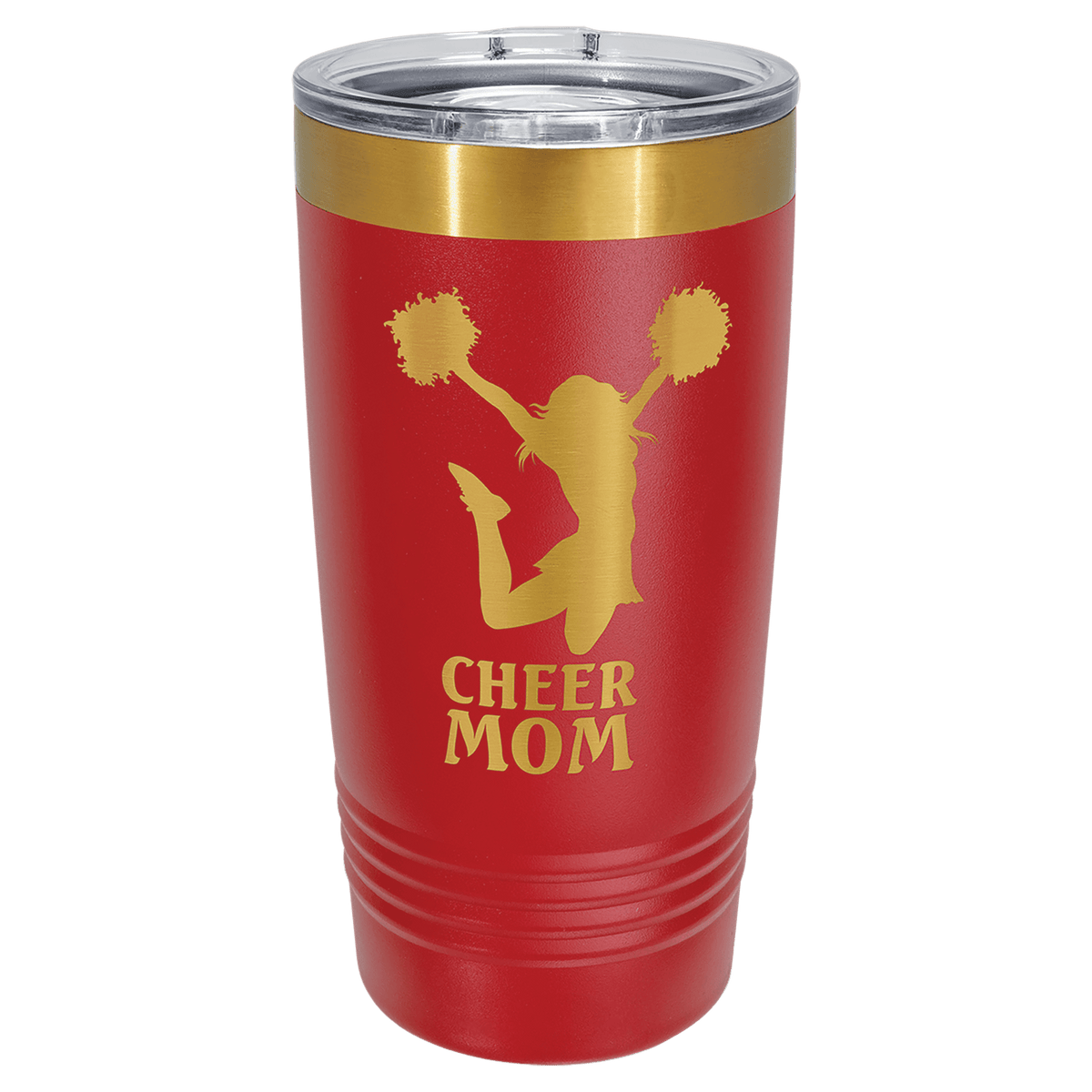 Personalized 20 oz bright gold tumbler in red
