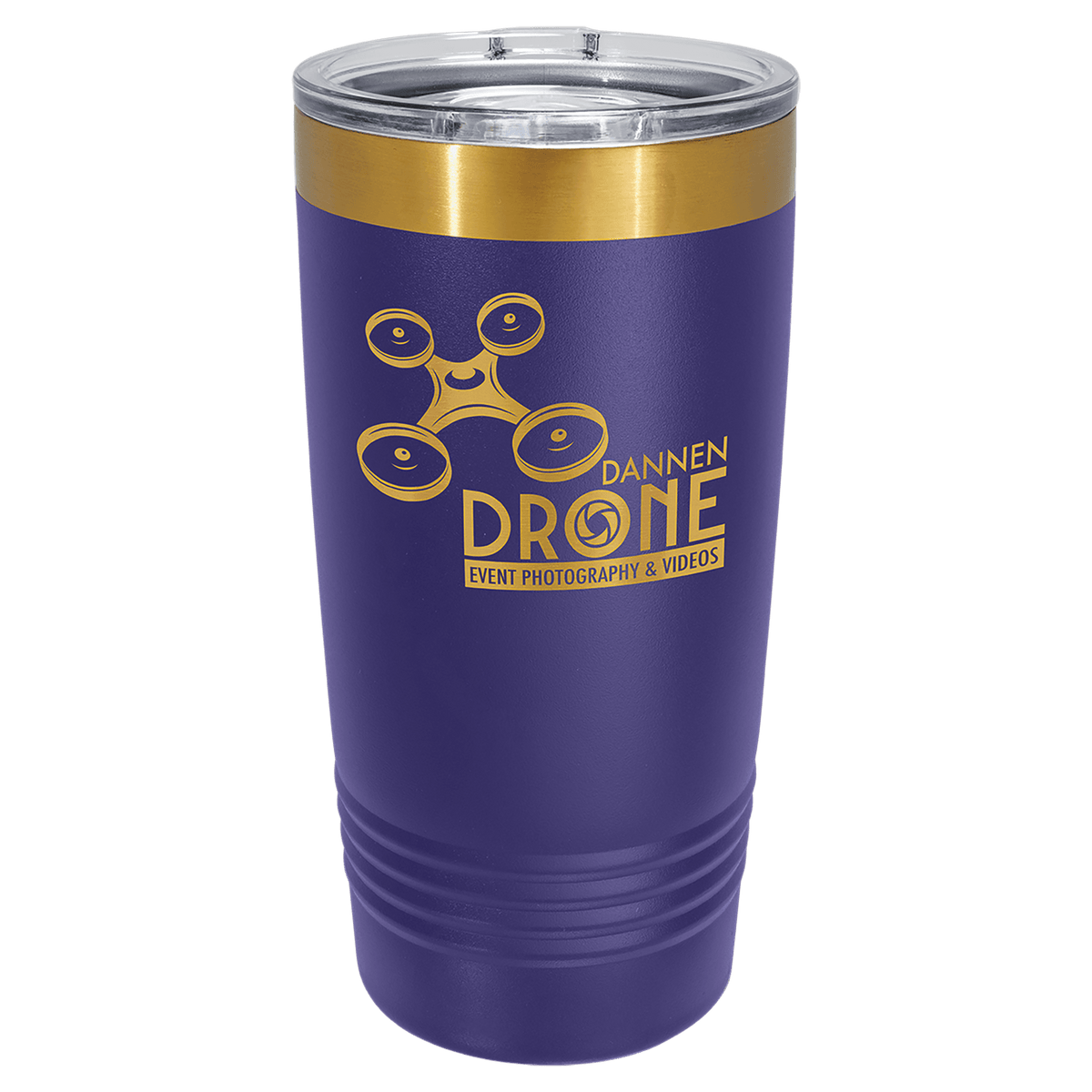 Personalized 20 oz bright gold tumbler in purple