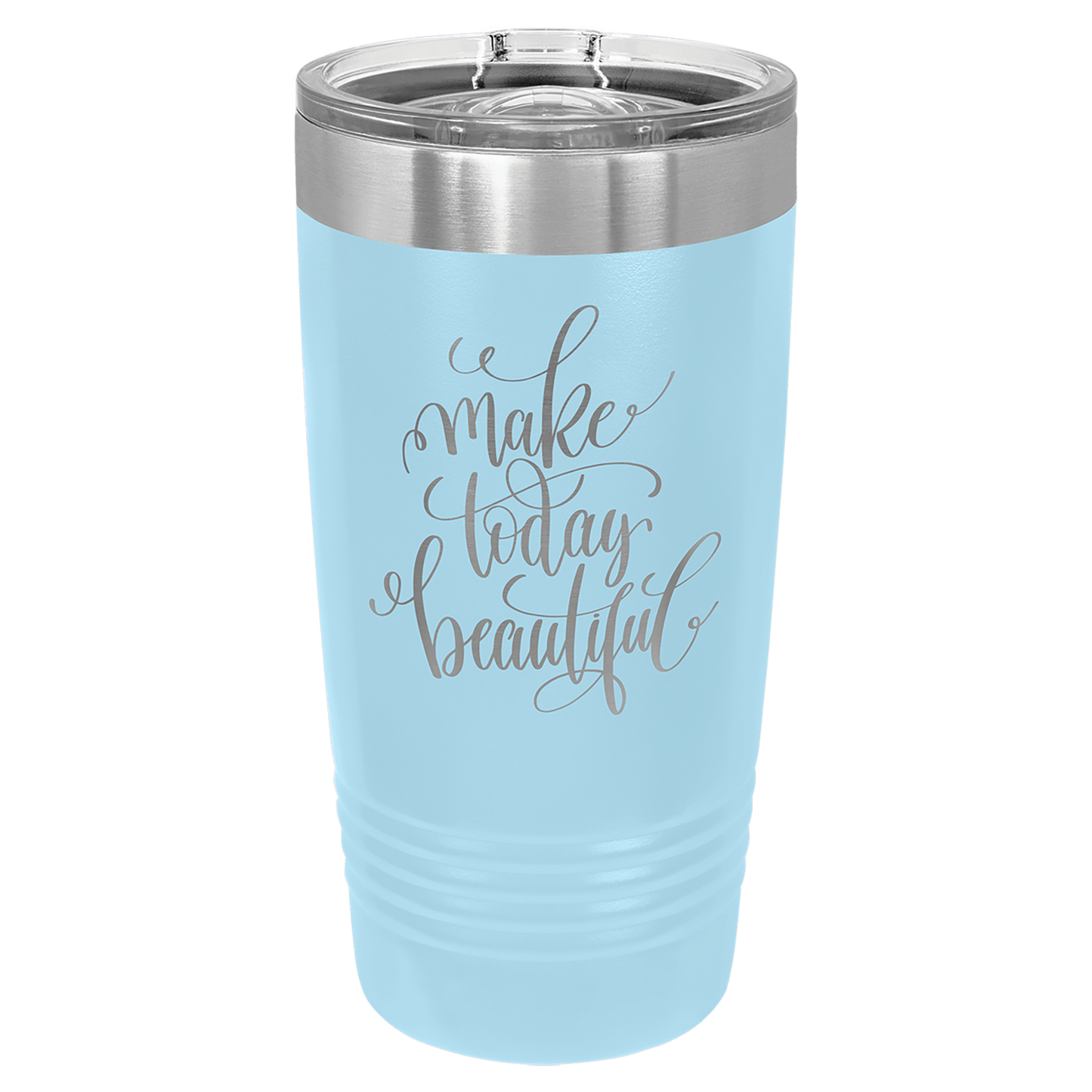 Light Blue 20 oz stainless steel ringneck tumbler with slider lid