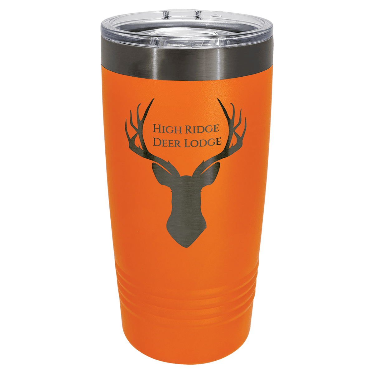 Personalized 20 oz. ringneck tumbler in orange with ghost black engraving