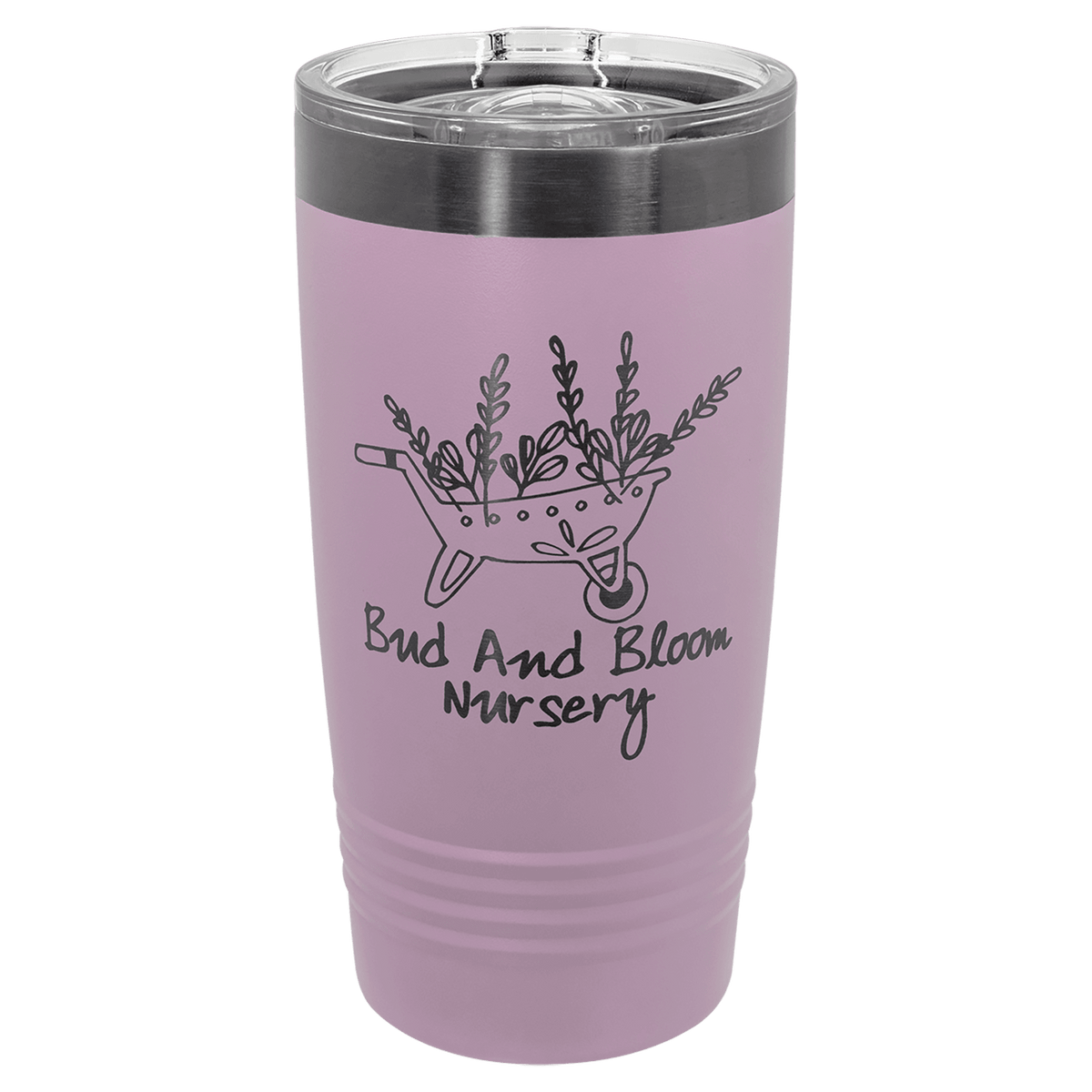 Personalized 20 oz. ringneck tumbler in moody lilac with ghost black engraving