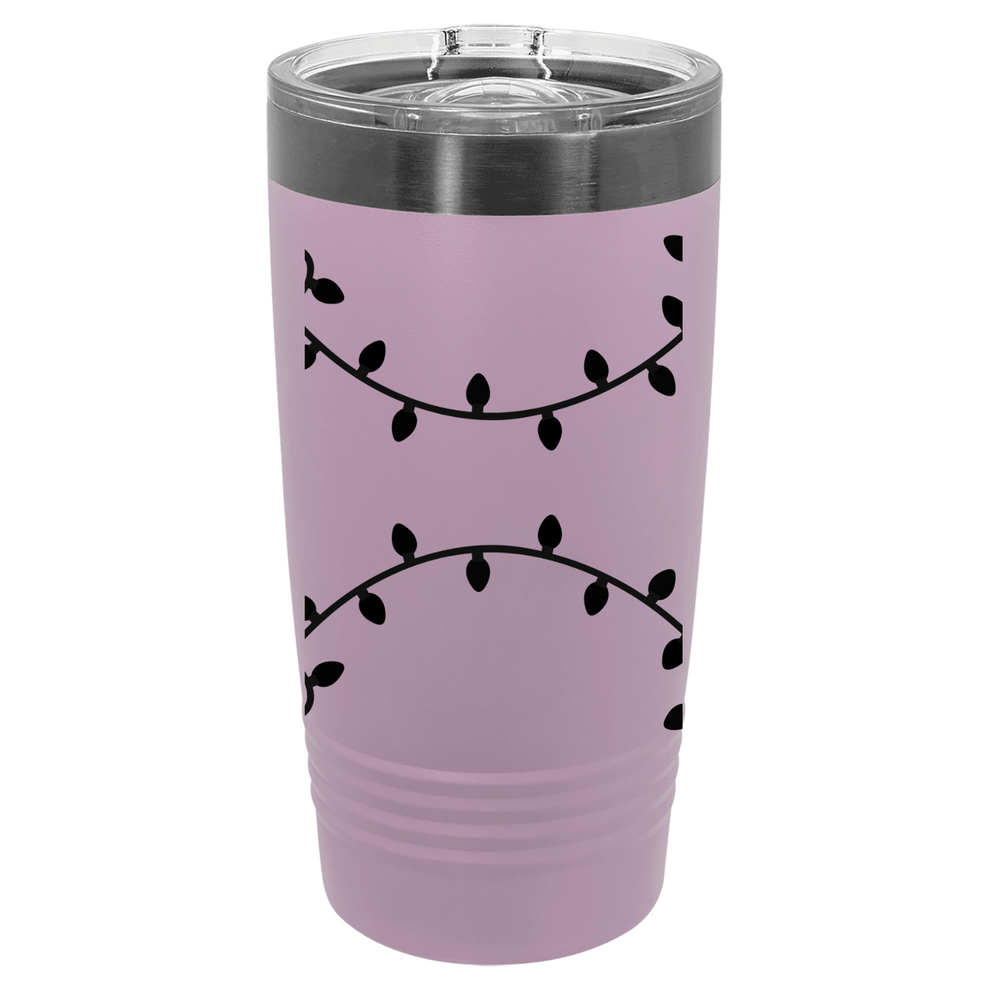 Pink tumbler with black lights design on a white background
