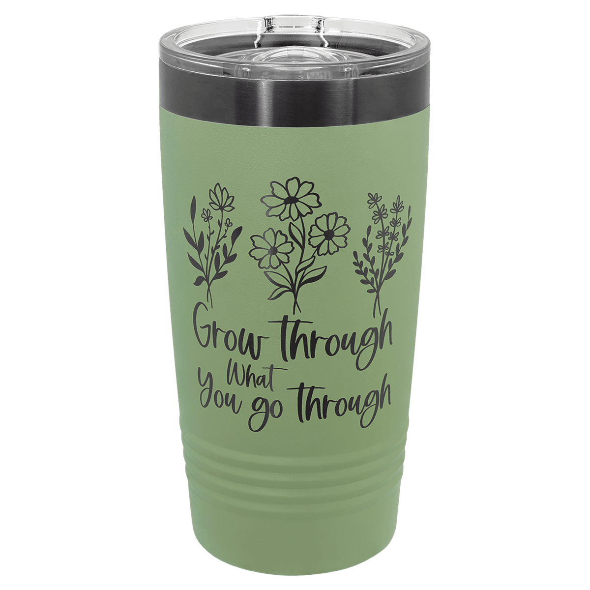 Personalized 20 oz. ringneck tumbler in summer sage with ghost black engraving