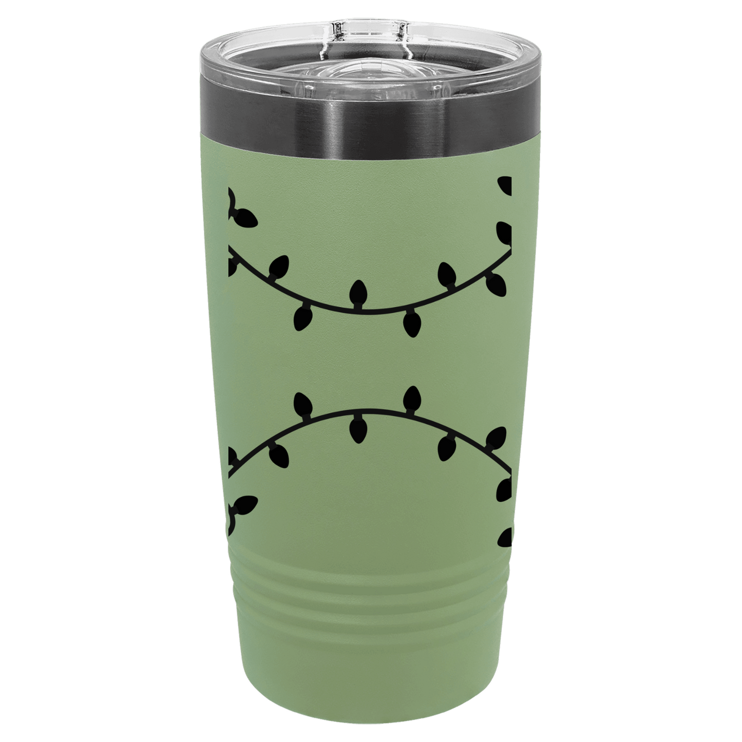 Green tumbler with black lights pattern on a white background