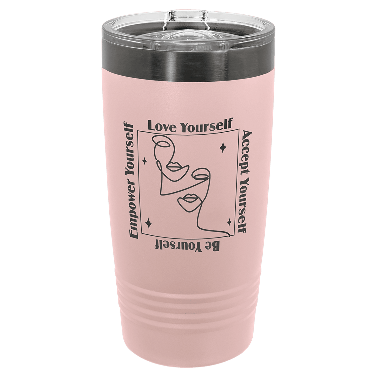 Personalized 20 oz. ringneck tumbler in blush with ghost black engraving
