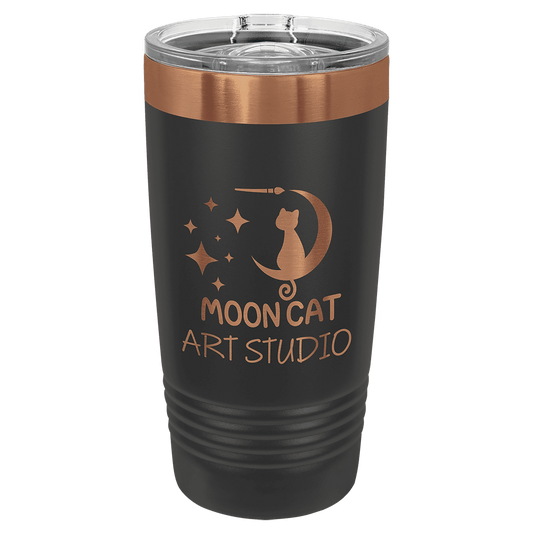 black rosegold 20 ounce tumbler with logo