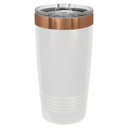 White tumbler with a copper rim