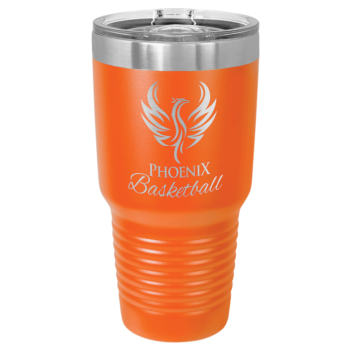Personalized 30 oz insulated ringneck tumbler with slider lid in orange