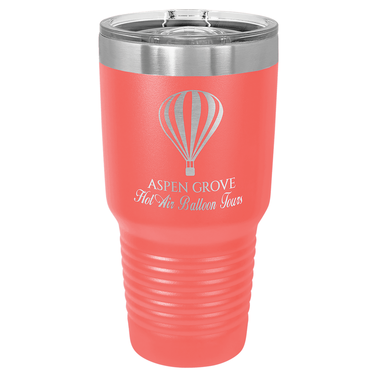 Personalized 30 oz insulated ringneck tumbler with slider lid in coral