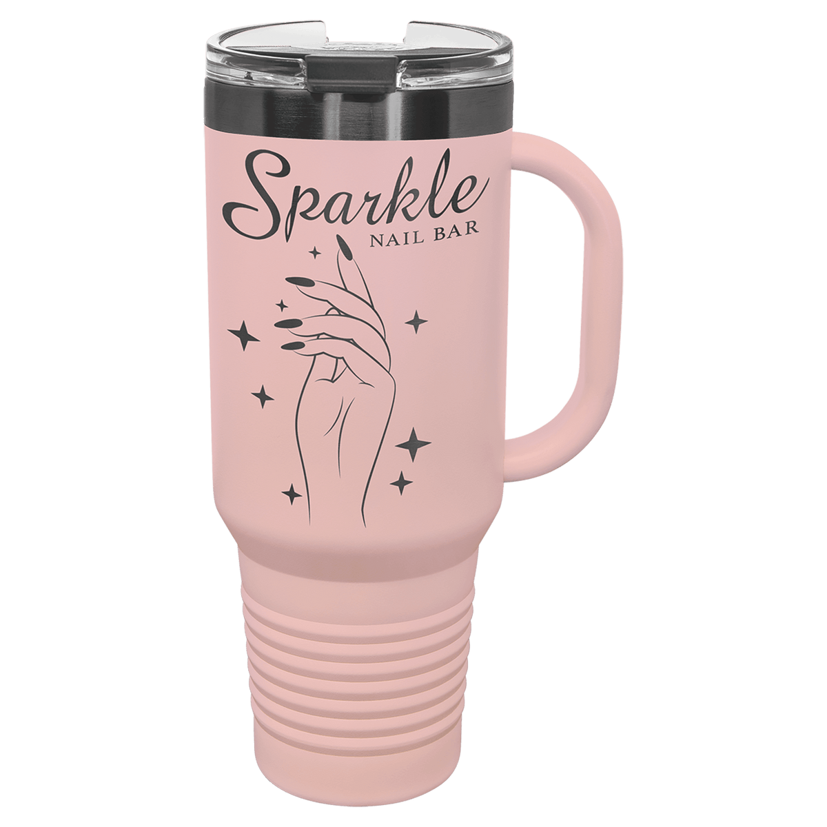 Personalized 40 oz. travel mug in blush with ghost black engraving