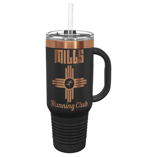 40oz tumbler black rose gold with example logo with straw