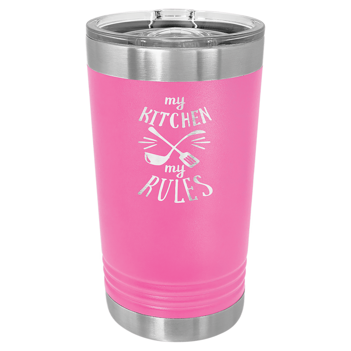 Personalized 16 oz insulated pint with slider lid in pink