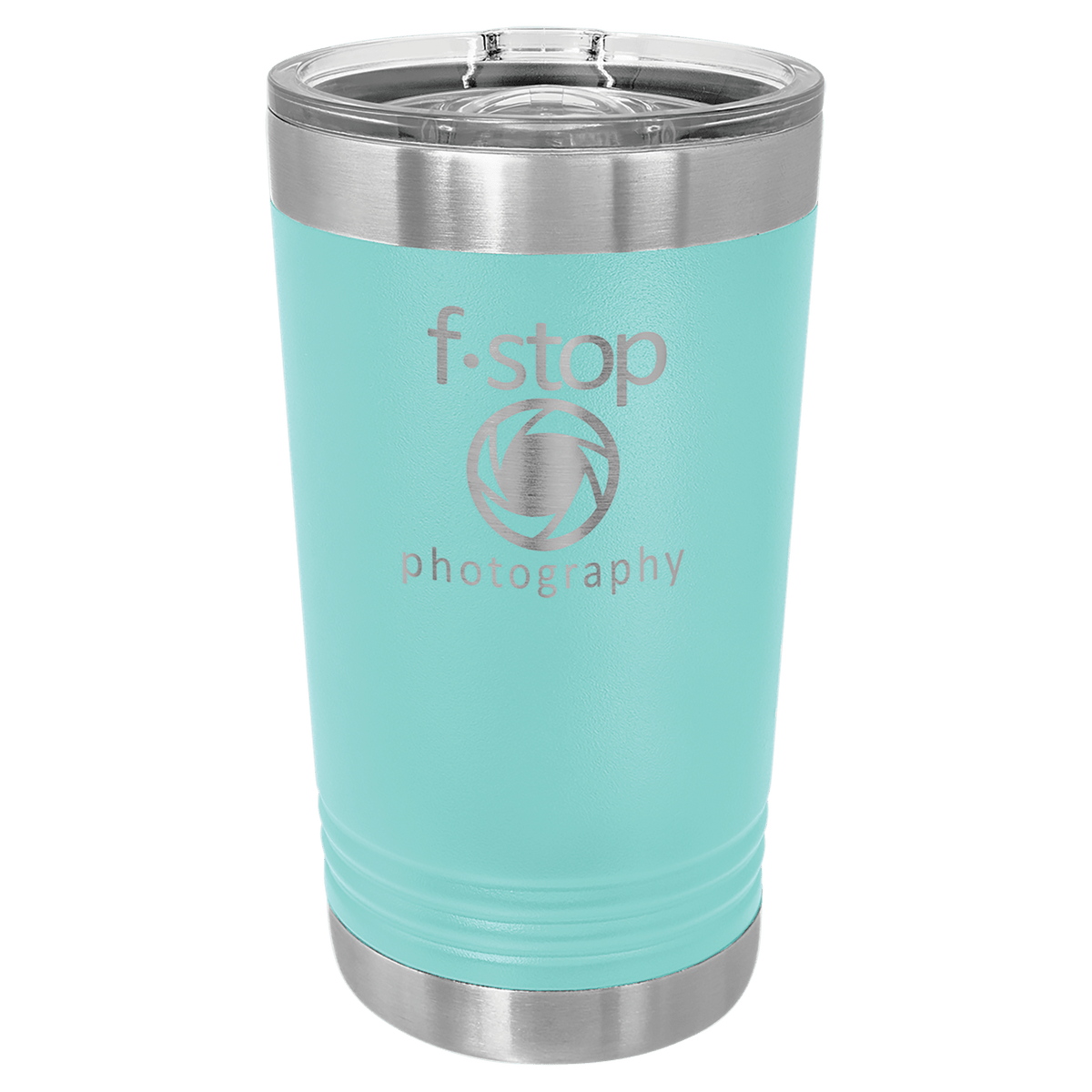 Personalized 16 oz insulated pint with slider lid in teal