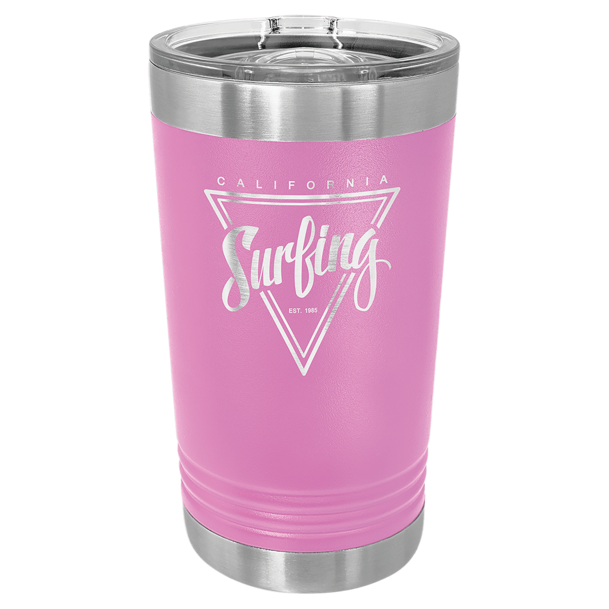 Personalized 16 oz insulated pint with slider lid in light purple