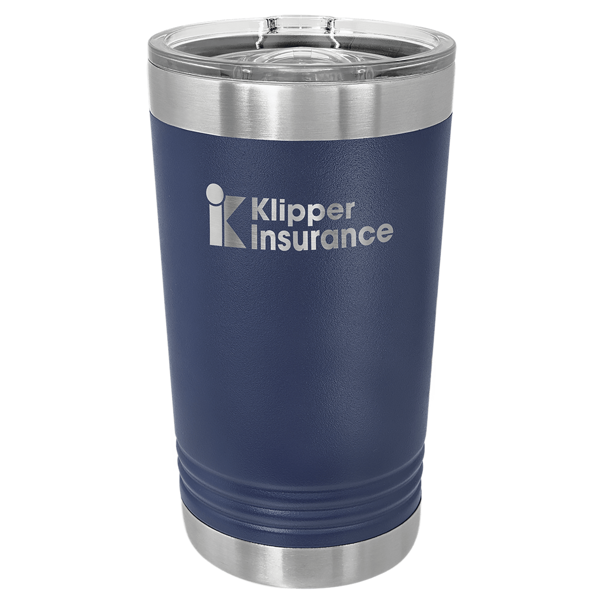 Personalized 16 oz insulated pint with slider lid in navy blue