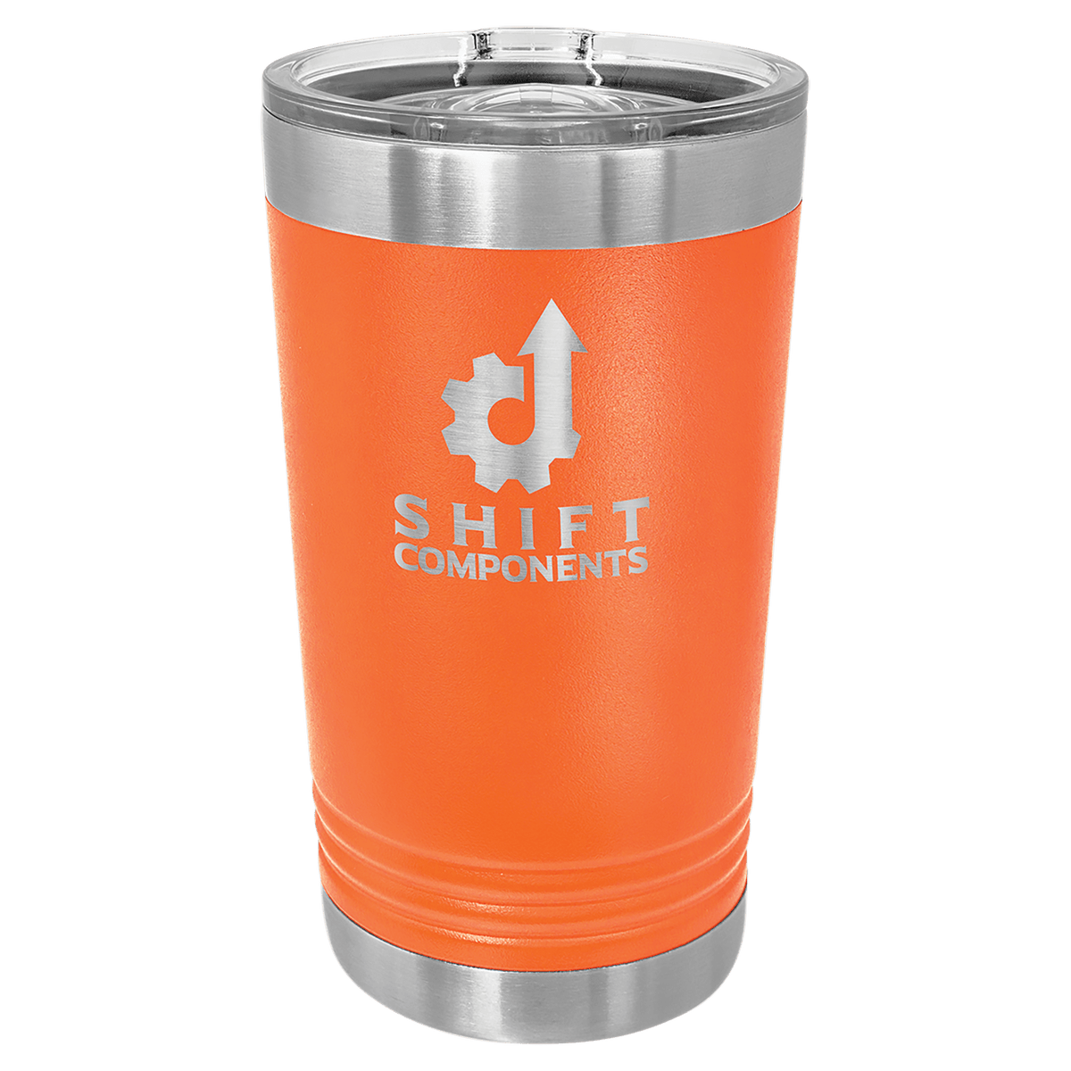 Personalized 16 oz insulated pint with slider lid in orange