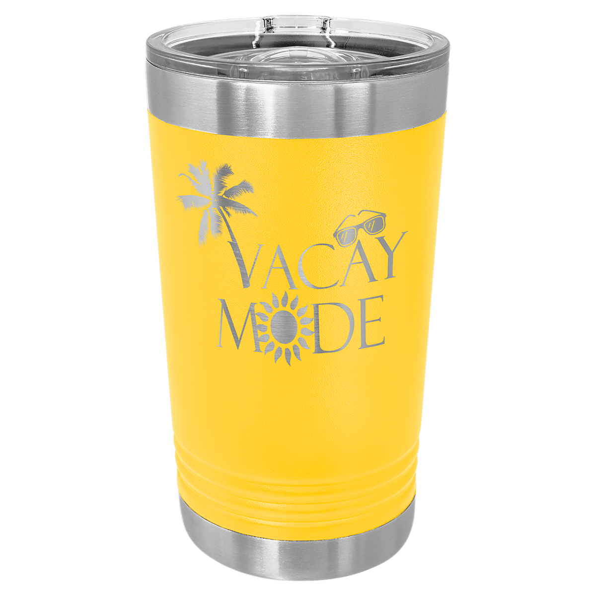 Personalized 16 oz insulated pint with slider lid in yellow