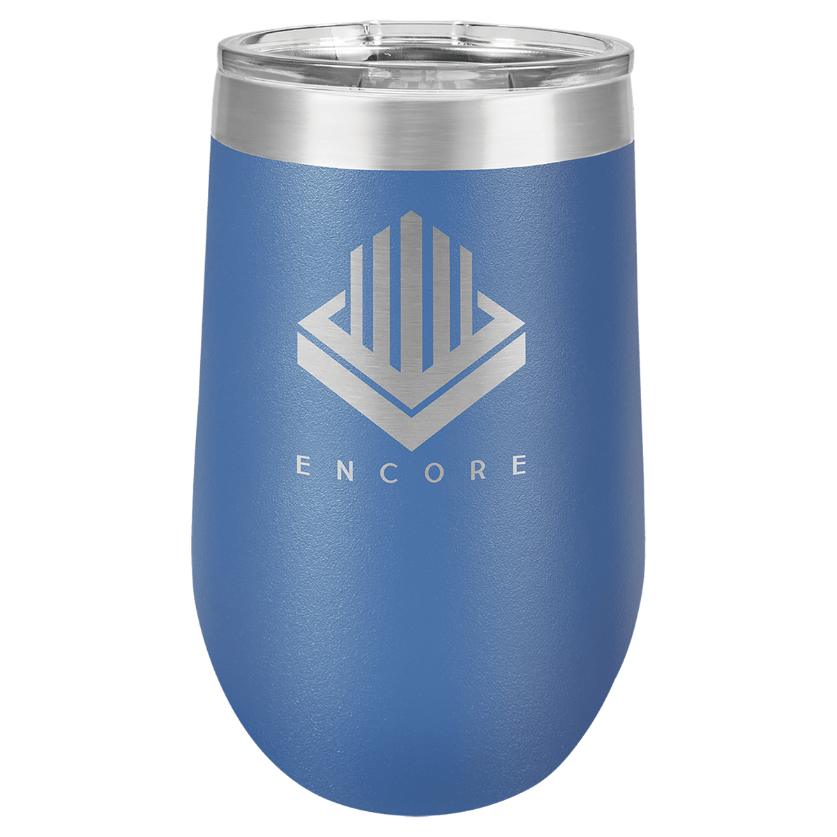 Personalized 16 oz insulated stemless tumbler in royal blue