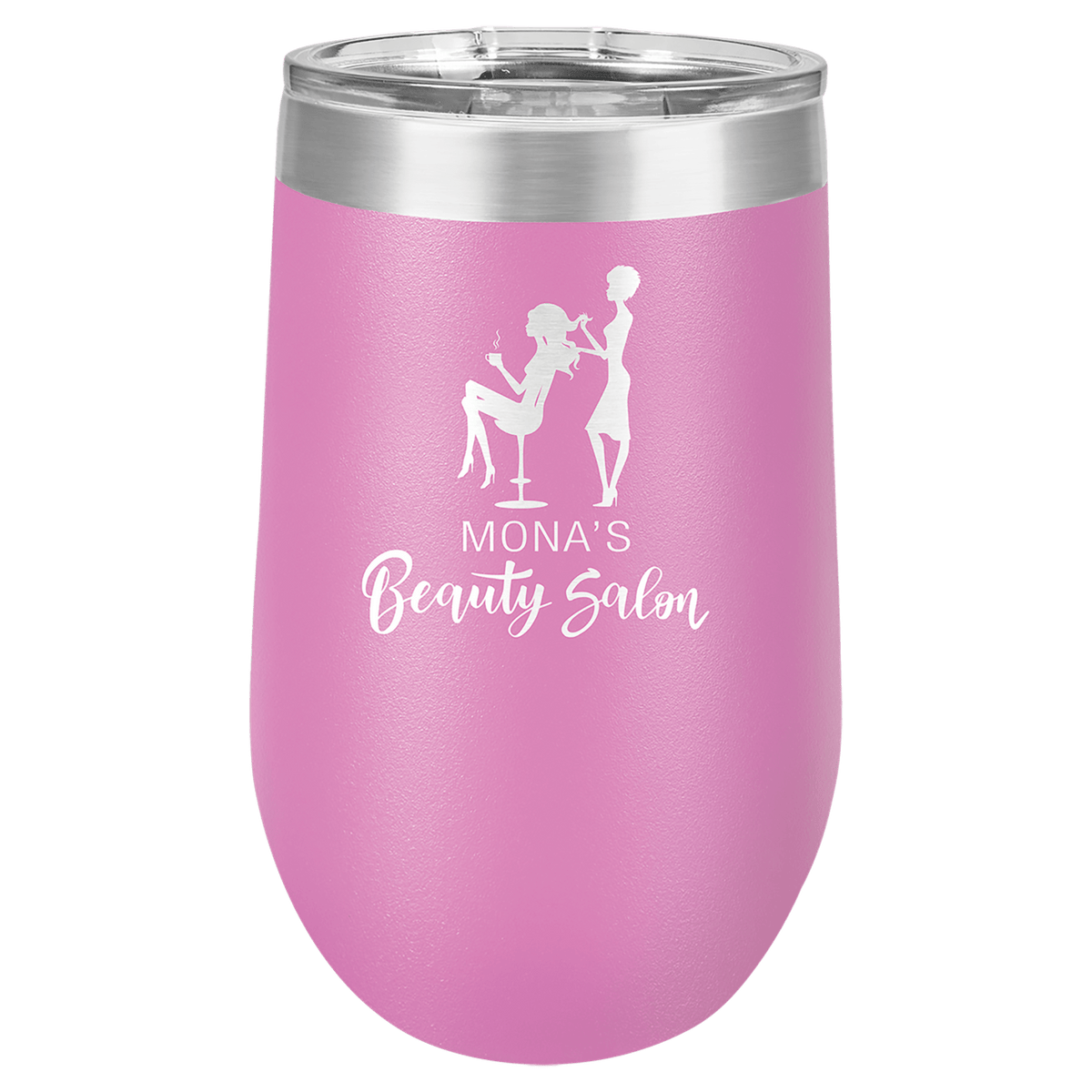 Personalized 16 oz insulated stemless tumbler in light purple