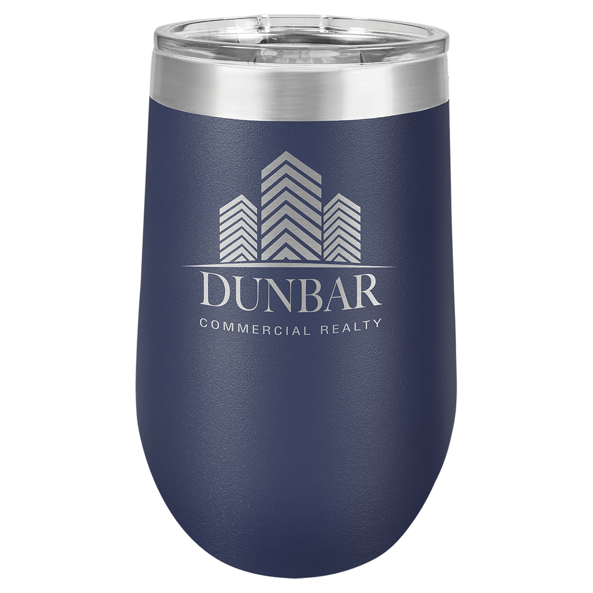 Personalized 16 oz insulated stemless tumbler in navy blue