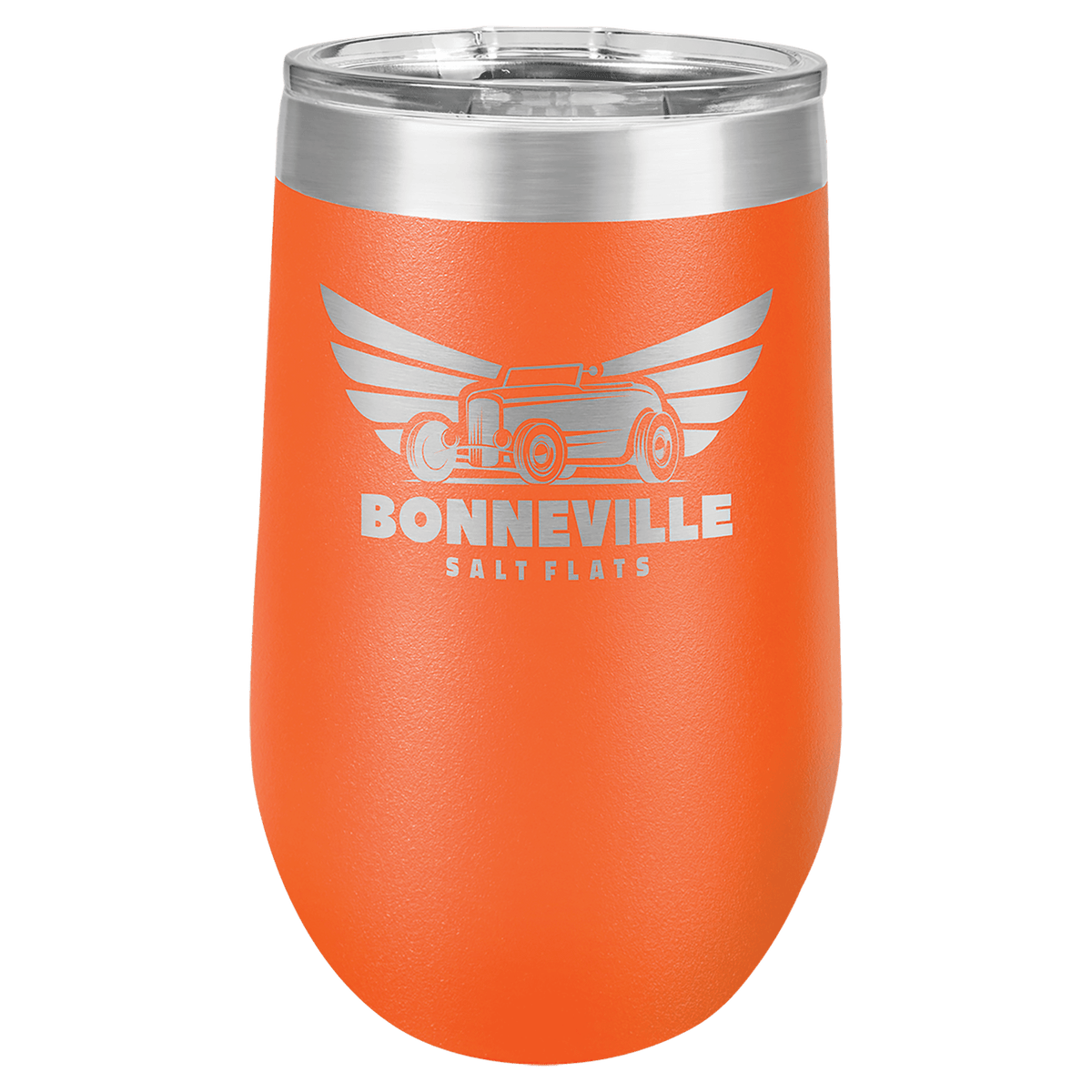 Personalized 16 oz insulated stemless tumbler in orange