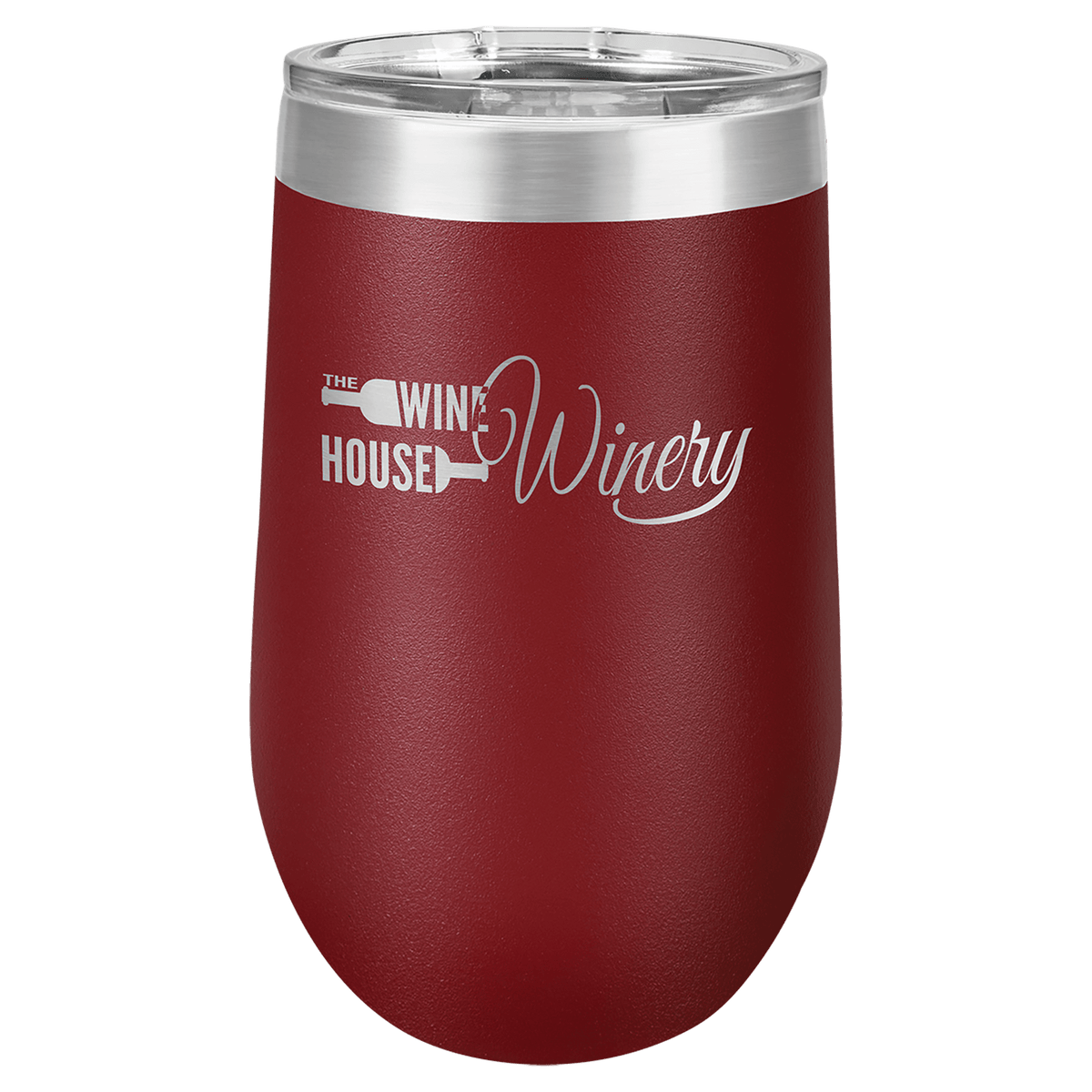 Personalized 16 oz insulated stemless tumbler in maroon