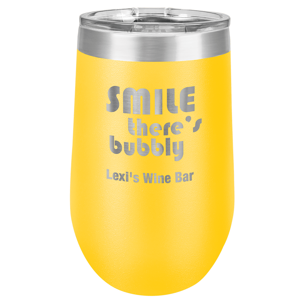 Personalized 16 oz insulated stemless tumbler in yellow