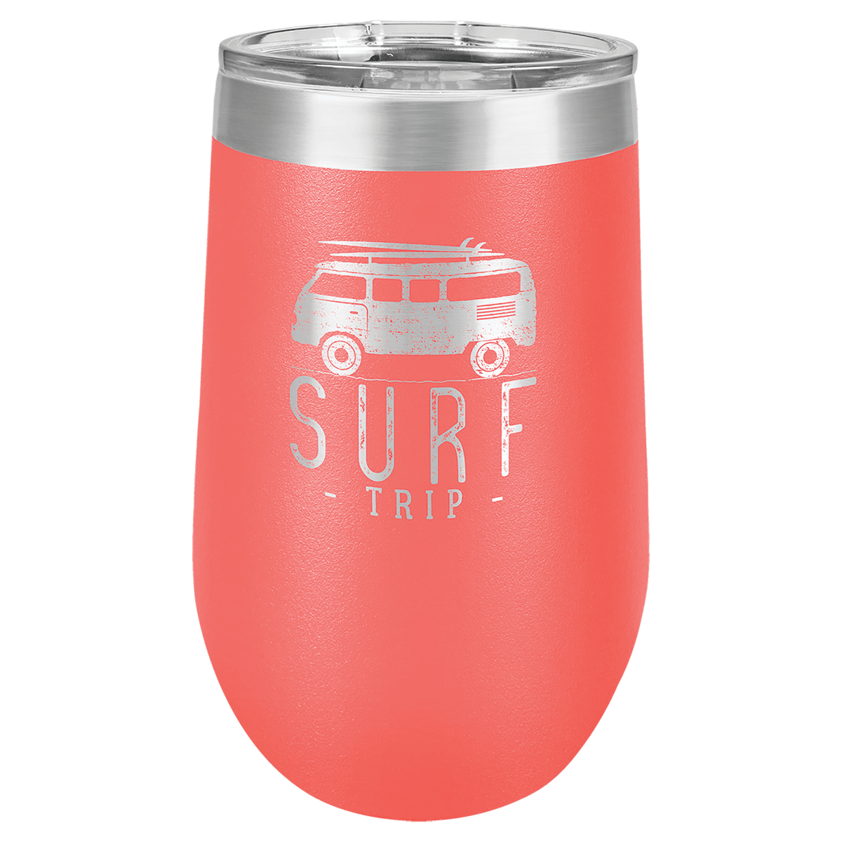 Personalized 16 oz insulated stemless tumbler in coral