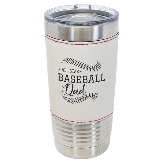 20 oz stainless steel tumbler with baseball design and slider lid