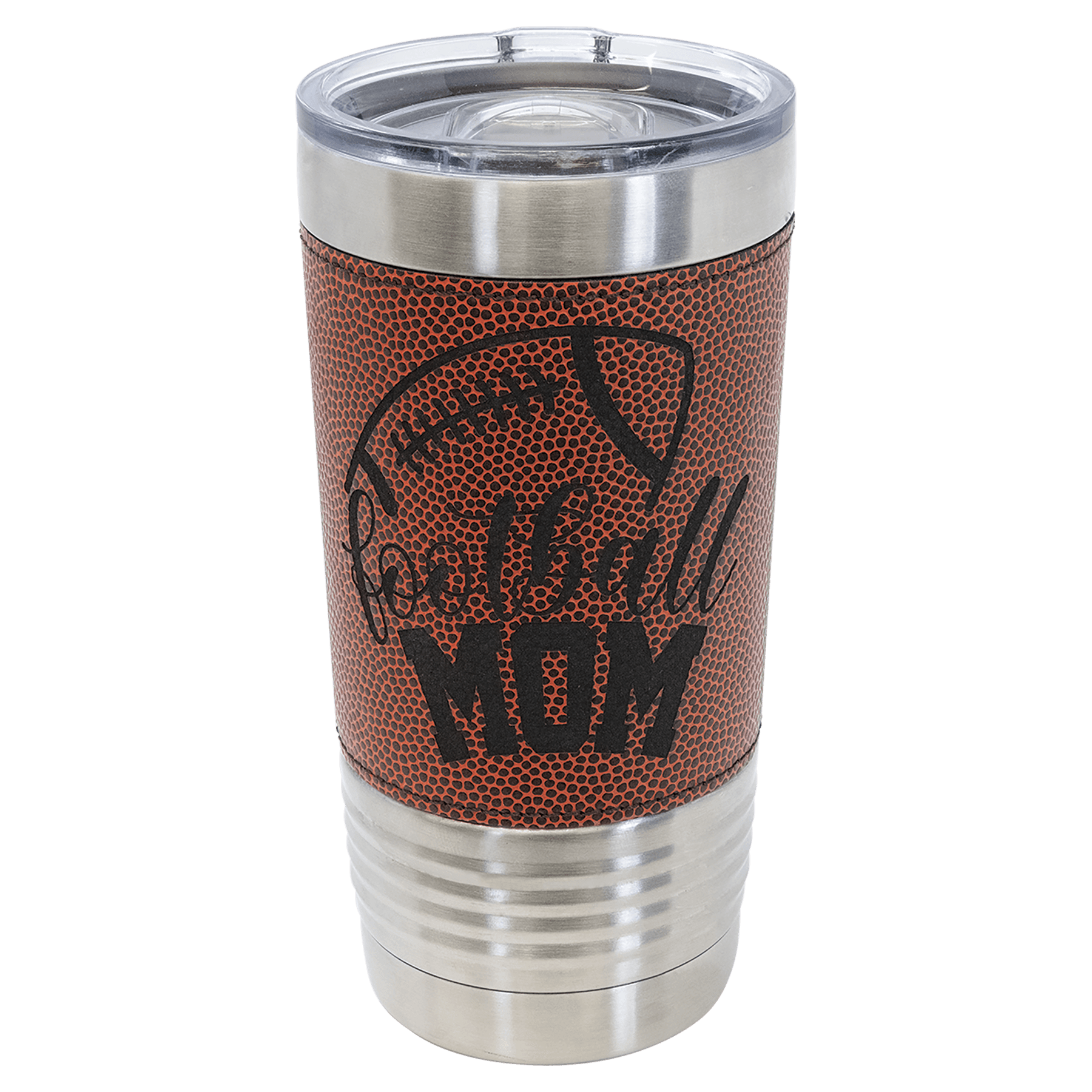 20 oz stainless steel tumbler with football design and slider lid