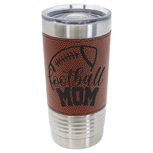 20 oz stainless steel tumbler with football design and slider lid