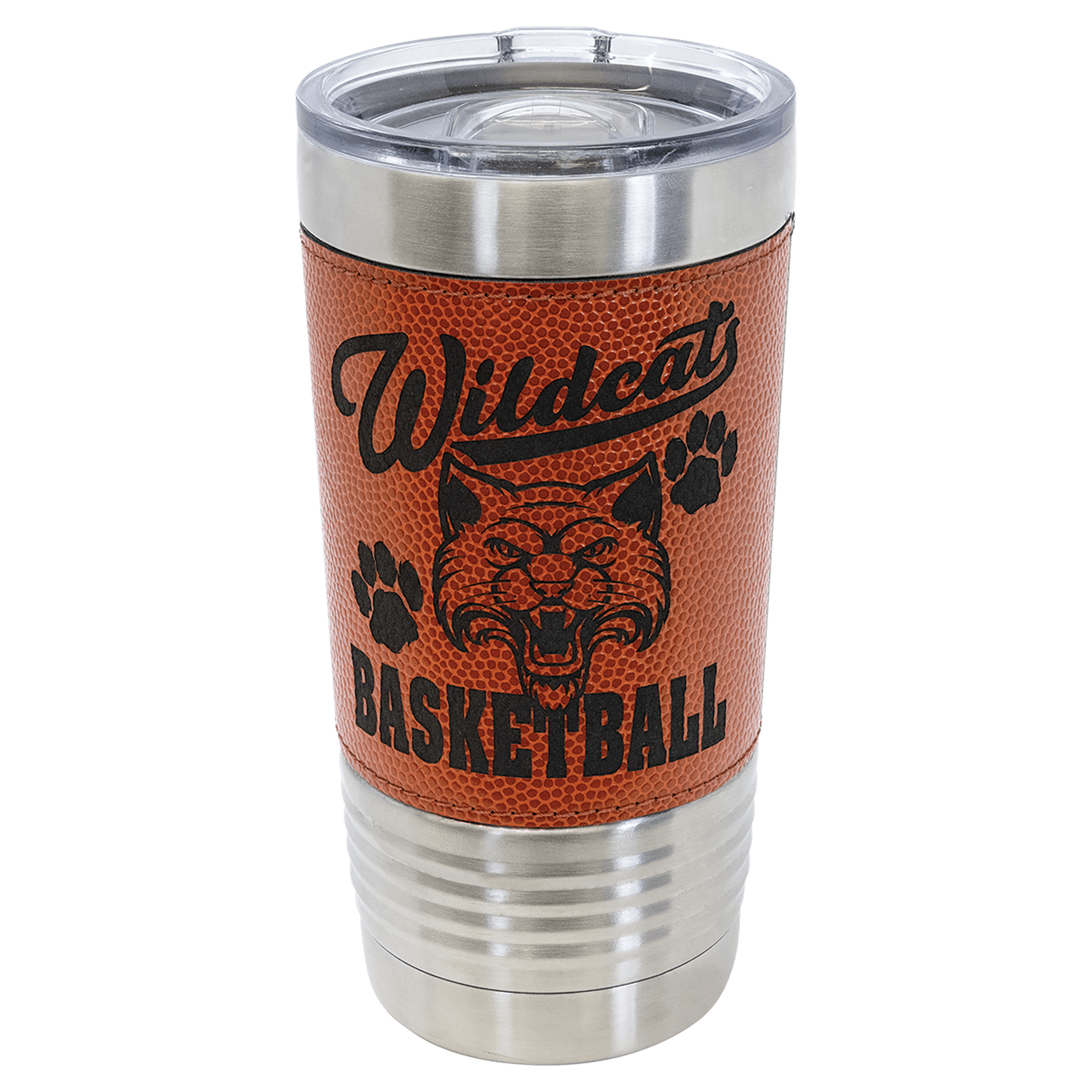 20 oz stainless steel tumbler with basketball design and slider lid