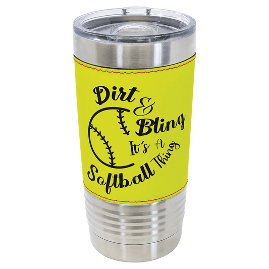 20 oz stainless steel tumbler with softball design and slider lid