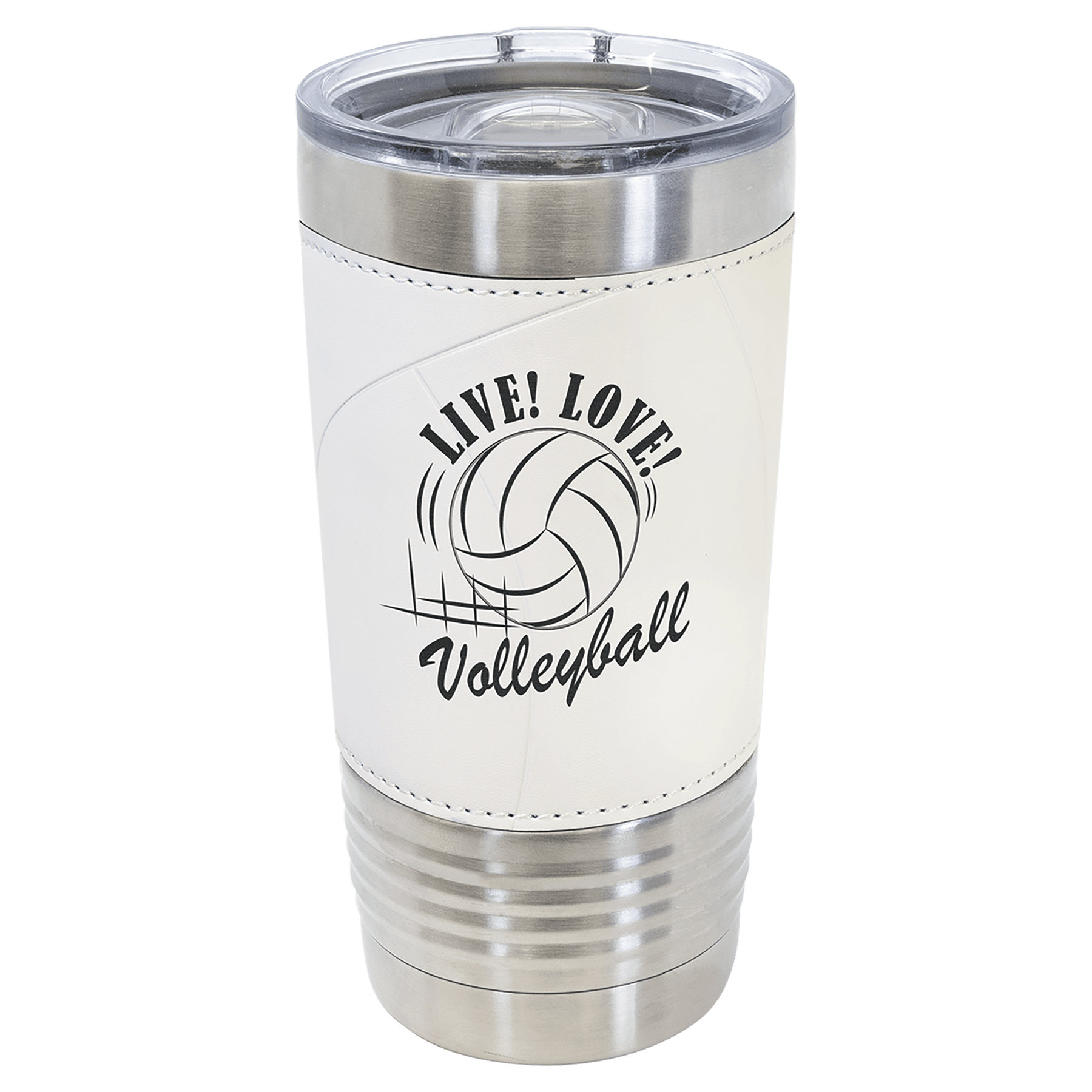 20 oz stainless steel tumbler with volleyball design and slider lid