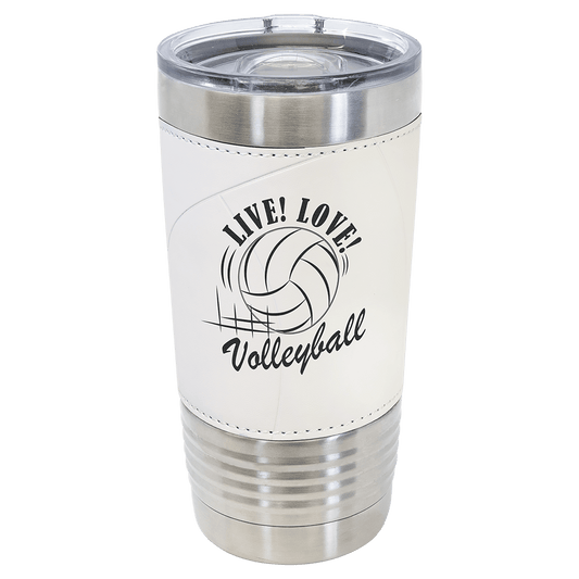 20 oz stainless steel tumbler with volleyball design and slider lid