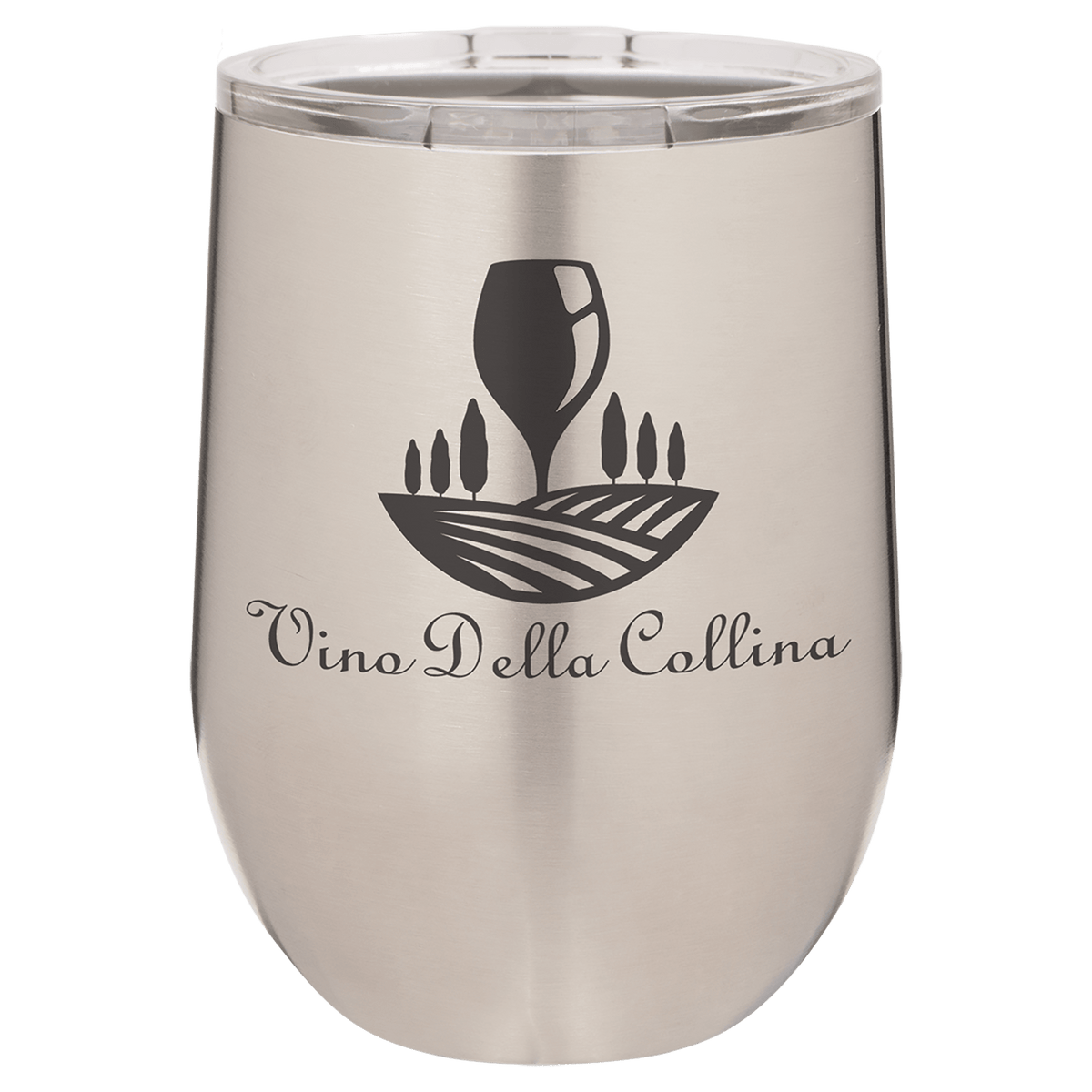 Personalized 12 oz stainless steel stemless wine tumbler with lid