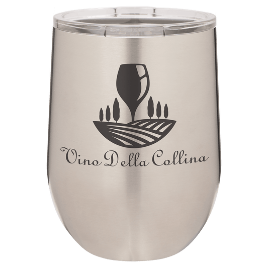 Personalized 12 oz stainless steel stemless wine tumbler with lid