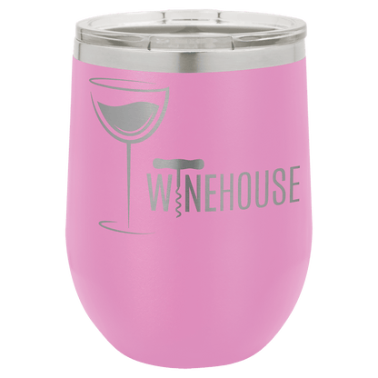 Light Purple tumbler with 'Winehouse' and wine glass design on a white background