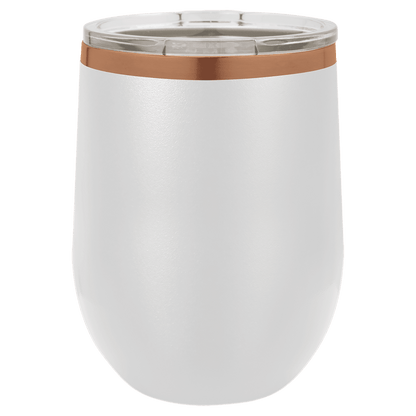 White wine tumbler with a copper rim on a transparent background