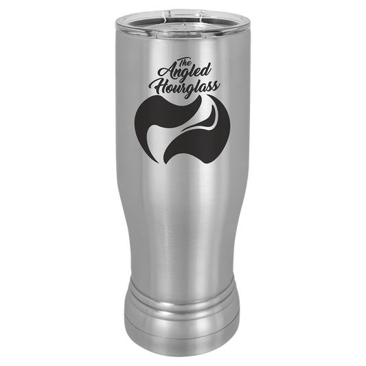 Personalized 14 oz insulated pilsner tumbler in stainless steel